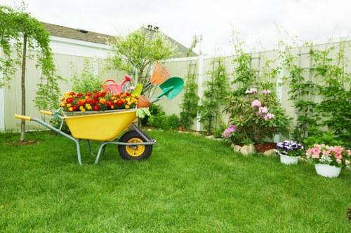 Gardening tools and a tidy Lambeth garden after maintenance